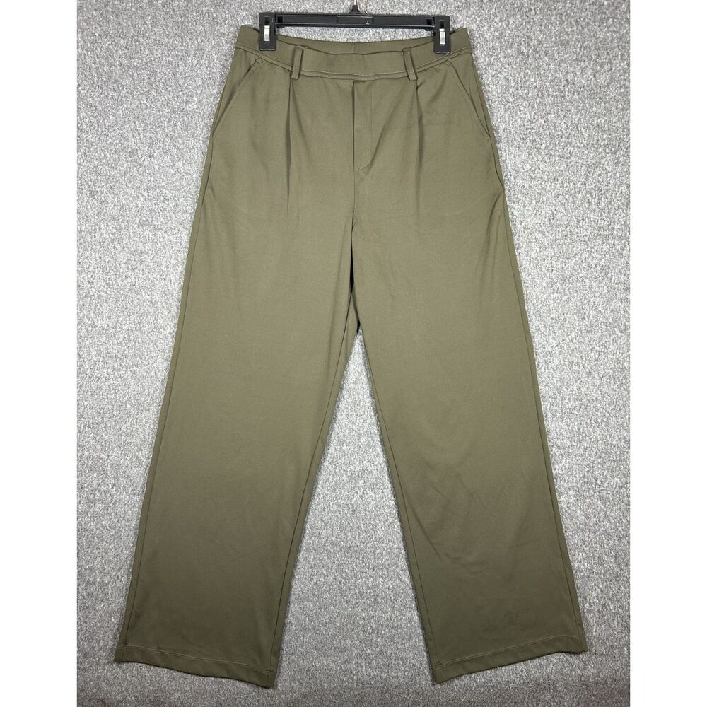 NWT Halara Dark Olive Green Pleated High-Waisted Wide Leg Work - Sz Medium Tall